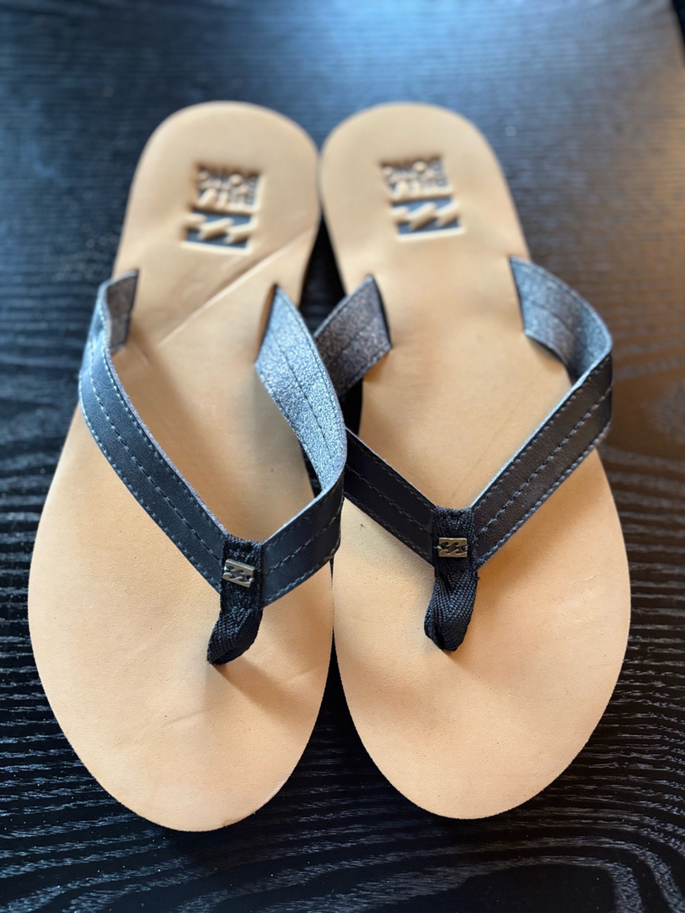 BILLABONG Black Leather Flip Flops